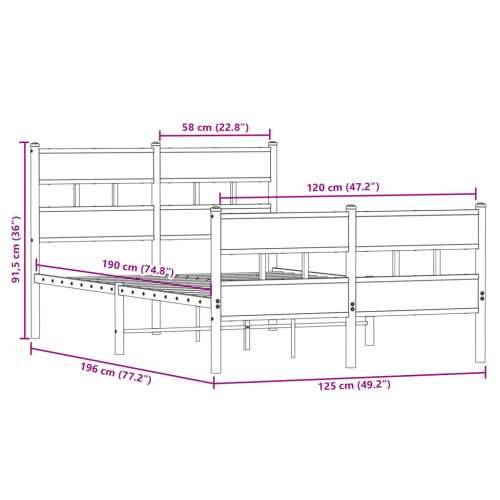 Metalni okvir kreveta bez madraca boja hrasta 120x190 cm - Dimljeni hrast 120 x 190 cm s uzglavljem i podnožjem Cijena