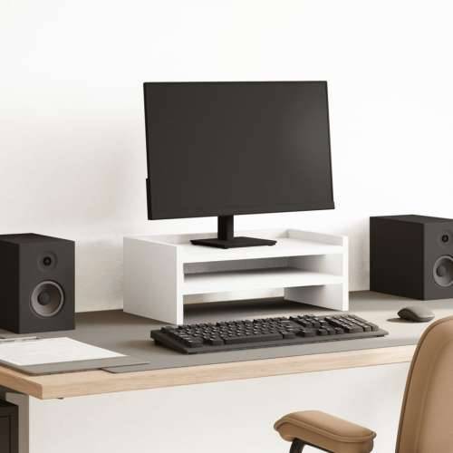 Stalak za monitor bijeli 42 x 24 x 16 cm od konstruiranog drva - Bijela 42 x 24 x 16 cm Cijena