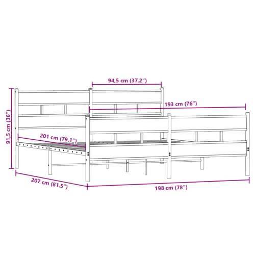 Metalni okvir kreveta bez madraca boja hrasta 193x203 cm - Dimljeni hrast 193 x 203 cm s uzglavljem i podnožjem Cijena