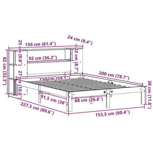 Krevet s regalom z knjige bez madraca bijeli 150x200cm borovina - Bijela 150 x 200 cm Cijena