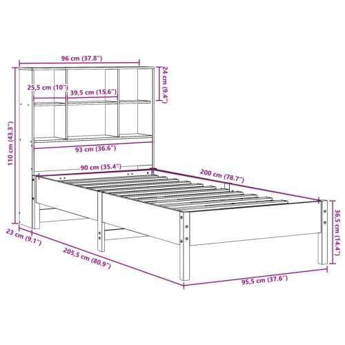 Krevet s regalom za knjige bez madraca bijeli 90x200cm borovina - Bijela 90 x 200 cm Cijena