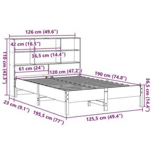 Krevet s regalom z knjige bez madraca bijeli 120x190cm borovina - Bijela 120 x 190 cm Cijena