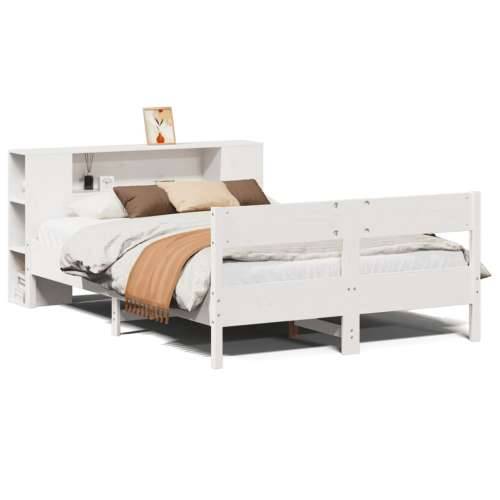 Krevet s regalom z knjige bez madraca bijeli 135x190cm borovina - Bijela 135 x 190 cm Cijena
