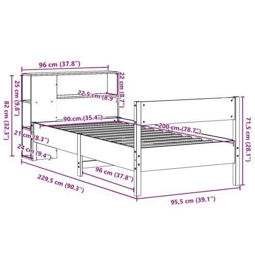 Krevet s regalom za knjige bez madraca 90x200 cm od borovine - Prirodna 90 x 200 cm Cijena