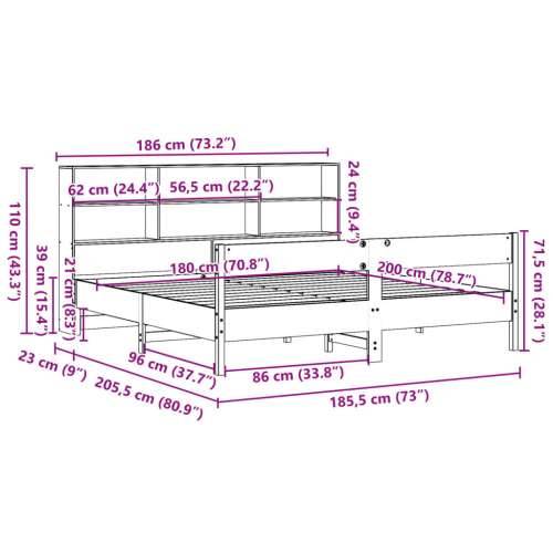 Krevet s regalom z knjige bez madraca bijeli 180x200cm borovina - Bijela 180 x 200 cm Cijena