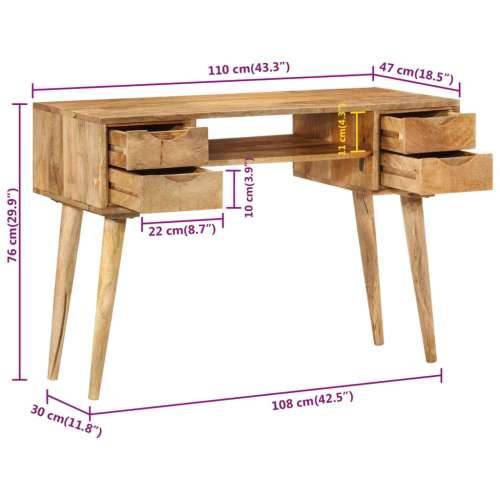 Radni stol s ladicama 110x47x76 cm masivno drvo manga Cijena