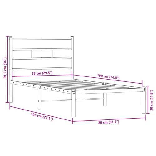 Metalni okvir kreveta bez madraca boja hrasta 75x190 cm - Dimljeni hrast 75 x 190 cm s uzglavljem Cijena