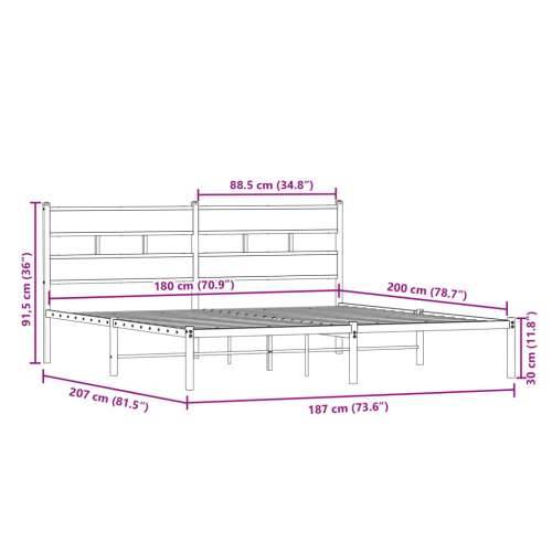 Metalni okvir kreveta bez madraca boja hrasta 180x200 cm - Dimljeni hrast 180 x 200 cm s uzglavljem Cijena