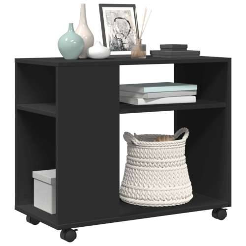 Bočni stolić s kotačima crni 70x35x60 cm konstruirano drvo - Crna 1 Cijena
