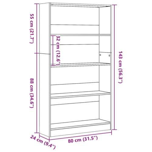 Regal za knjige boja starog drva 80x24x143 cm drveni - Staro drvo 1 143 cm 80 cm Cijena