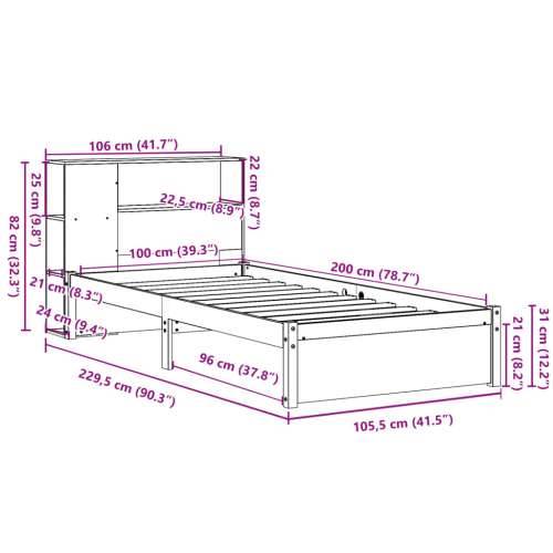 Krevet s regalom z knjige bez madraca bijeli 100x200cm borovina - Bijela 100 x 200 cm Cijena