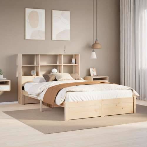 Krevet s regalom za knjige bez madraca 135x190 cm od borovine - Prirodna 135 x 190 cm Cijena
