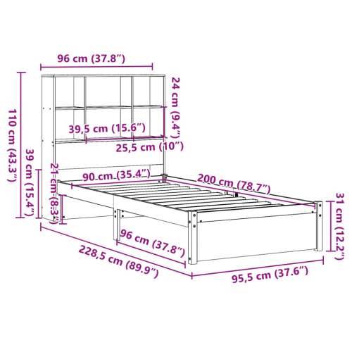 Krevet s regalom za knjige bez madraca bijeli 90x200cm borovina - Bijela 90 x 200 cm Cijena