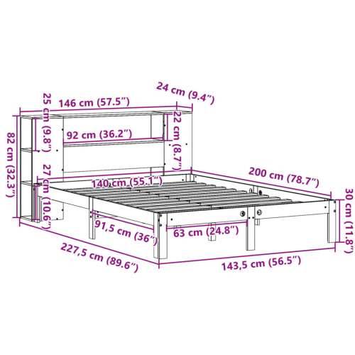 Krevet s regalom z knjige bez madraca bijeli 140x200cm borovina - Bijela 140 x 200 cm Cijena