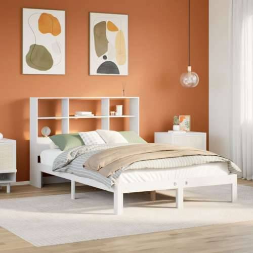 Krevet s regalom z knjige bez madraca bijeli 120x200cm borovina - Bijela 120 x 200 cm Cijena