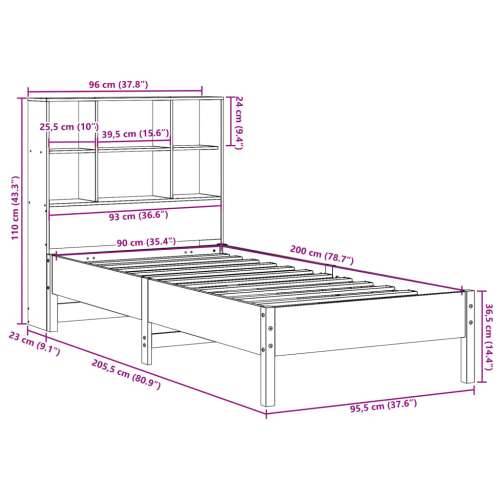 Krevet s regalom za knjige bez madraca 90x200 cm od borovine - Prirodna 90 x 200 cm Cijena