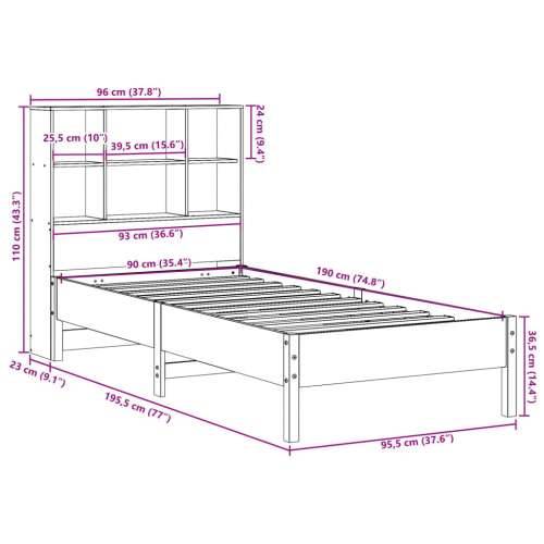 Krevet s regalom za knjige bez madraca 90x190 cm od borovine - Prirodna 90 x 190 cm Cijena