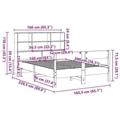 Krevet s regalom z knjige bez madraca bijeli 160x200cm borovina - Bijela 160 x 200 cm Cijena