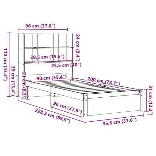 Krevet s regalom za knjige bez madraca 90x200 cm od borovine - Prirodna 90 x 200 cm Cijena