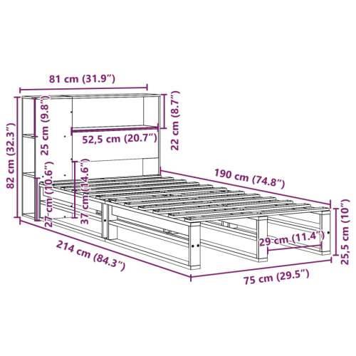 Krevet s regalom za knjige bez madraca bijeli 75x190 cm od drva - Bijela 75 x 190 cm Cijena
