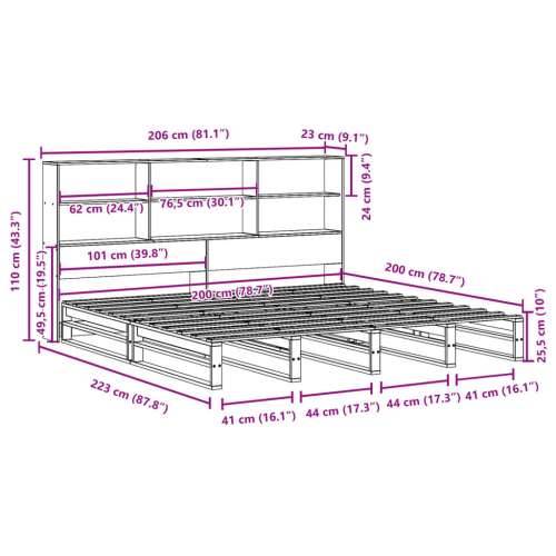 Krevet s regalom za knjige bez madraca bijeli 200x200cm od drva - Bijela 200 x 200 cm Cijena