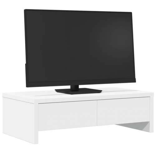 Stalak za monitor s ladicama bijeli 50 x 27 x 15 cm drveni - Bijela 50 x 27 x 15 cm Cijena