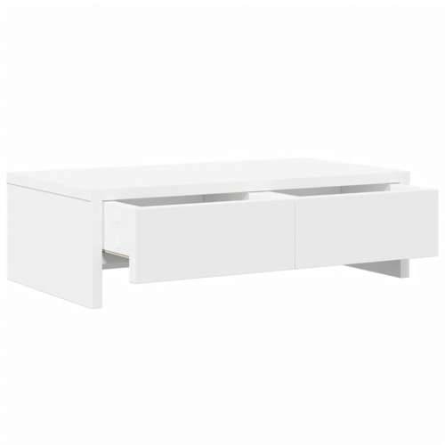 Stalak za monitor s ladicama bijeli 50 x 27 x 15 cm drveni - Bijela 50 x 27 x 15 cm Cijena