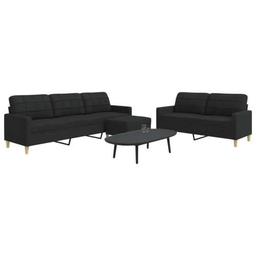 3-dijelni set sofa s tabureom crni od tkanine - Crna S osloncem za noge Cijena