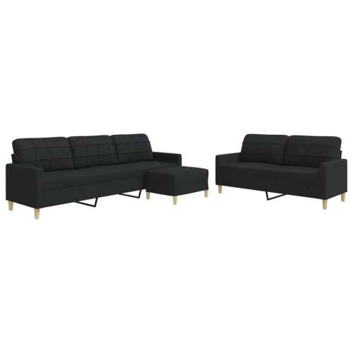 3-dijelni set sofa s tabureom crni od tkanine - Crna S osloncem za noge Cijena