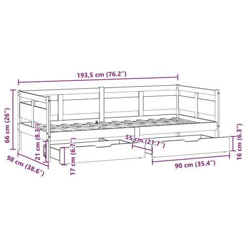 Dnevni krevet s ladicama bez madraca 80x200 cm masivno drvo Bijela 90 x 190 cm Cijena