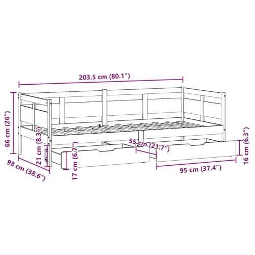 Dnevni krevet s ladicama bez madraca 90x200 cm masivno drvo Bijela 90 x 200 cm Cijena