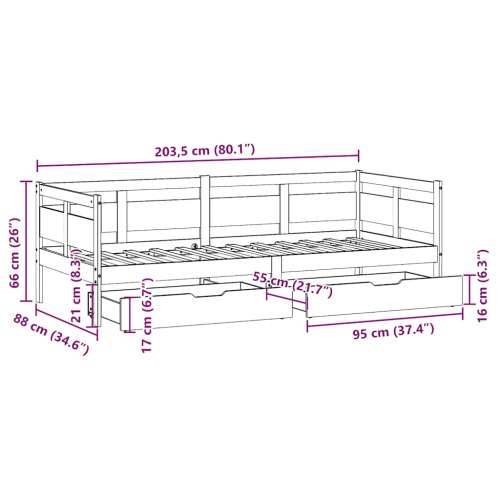 Dnevni krevet s ladicama bez madraca 80x200 cm masivno drvo - Bijela 80 x 200 cm Cijena