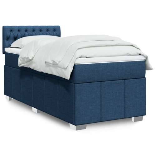 Krevet s oprugama i madracem plavi 90 x 190 cm od tkanine - Plava 90 x 190 cm Dizajn s gumbima Cijena