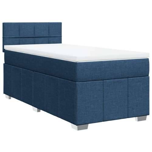 Krevet s oprugama i madracem plavi 90 x 200 cm od tkanine - Plava 90 x 200 cm Blok s kvadratima Cijena
