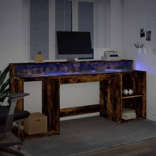 Radni stol s LED svjetlima boja hrasta 200x55x91 cm drveni - Dimljeni hrast 200 x 55 x 91 cm Cijena
