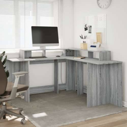 Radni stol s LED svjetlima siva boja hrasta 152x152x91cm drveni - Sivi hrast sonoma 152 x 152 x 91 cm Cijena