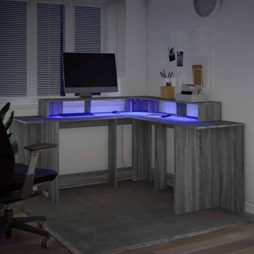 Radni stol s LED svjetlima siva boja hrasta 152x152x91cm drveni - Sivi hrast sonoma 152 x 152 x 91 cm Cijena
