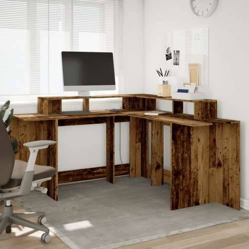 Radni stol s LED svjetlima boja starog drva 152x152x91cm drveni - Staro drvo 152 x 152 x 91 cm Cijena