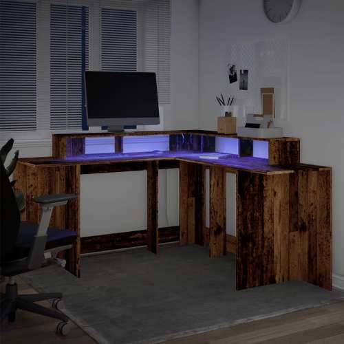 Radni stol s LED svjetlima boja starog drva 152x152x91cm drveni - Staro drvo 152 x 152 x 91 cm Cijena