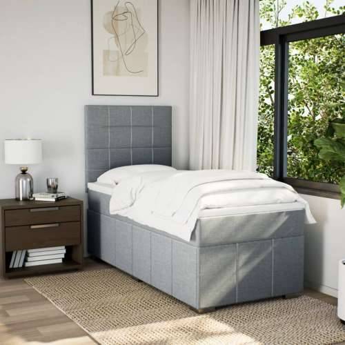 Box spring krevet s madracem svjetlosivi 90x190 cm od tkanine - Svjetlosiva 90 x 190 cm Blok s kvadratima Cijena