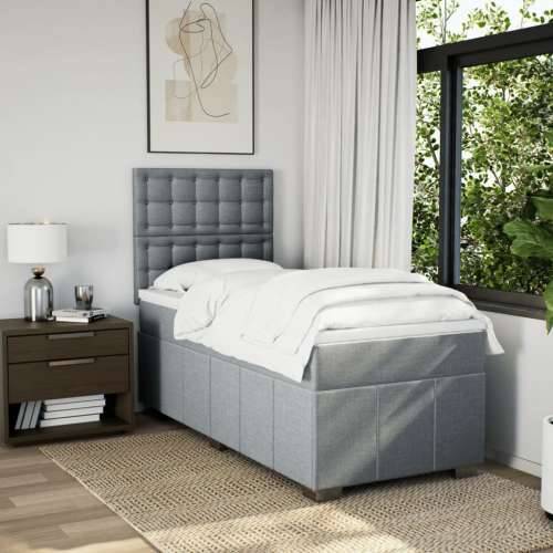 Box spring krevet s madracem svjetlosivi 90x190 cm od tkanine - Svjetlosiva 90 x 190 cm gumbi Cijena