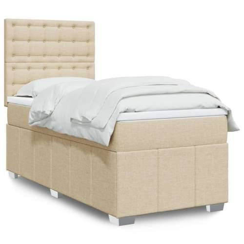 Krevet s oprugama i madracem krem 90 x 190 cm od tkanine - Krema 90 x 190 cm gumbi Cijena