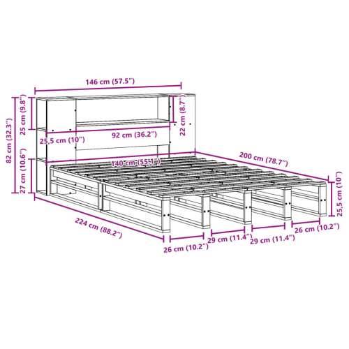Krevet s regalom za knjige bez madraca 140x200 cm masivno drvo - Voštano smeđa 140 x 200 cm Cijena