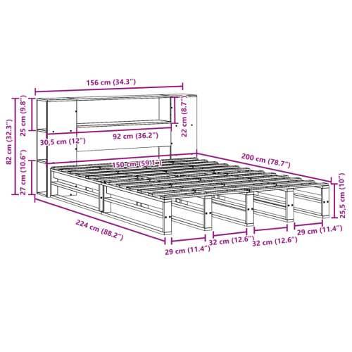 Krevet s regalom za knjige bez madraca 150x200 cm masivno drvo - Voštano smeđa 150 x 200 cm Cijena