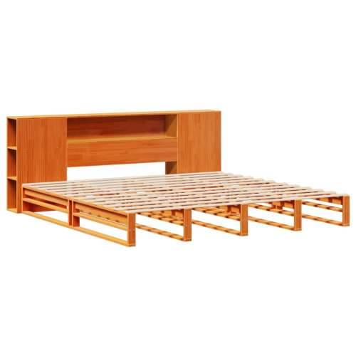 Krevet s regalom za knjige bez madraca 200x200 cm masivno drvo - Voštano smeđa 200 x 200 cm Cijena