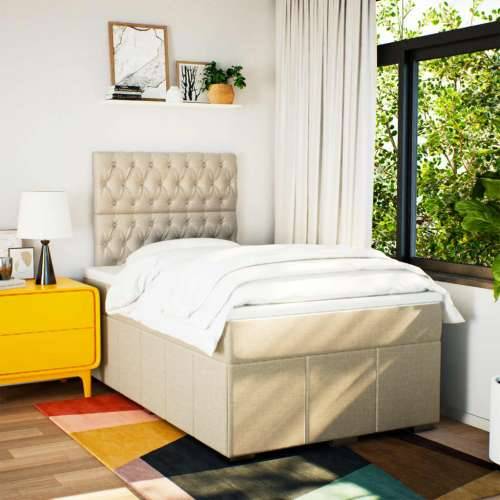 Krevet box spring s madracem krem 120 x 190 cm od tkanine - Krema 120 x 190 cm Dizajn s gumbima Cijena