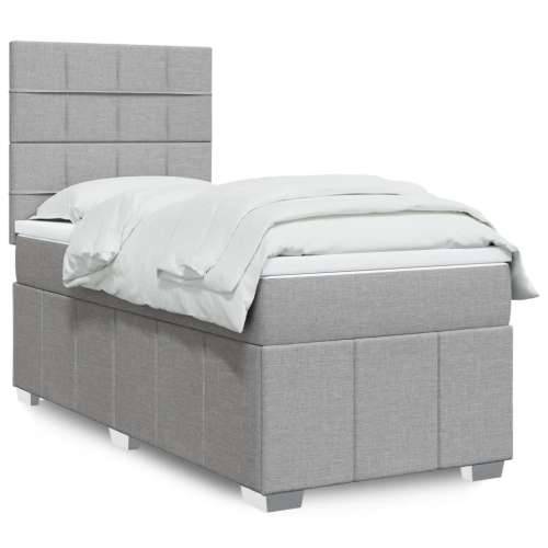 Box spring krevet s madracem svjetlosivi 90x190 cm od tkanine - Svjetlosiva 90 x 190 cm Blok s kvadratima Cijena