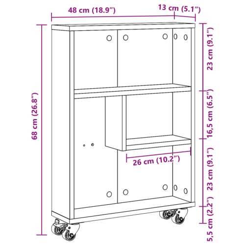 Uska kolica za pohranu crna 48x13x68 cm od konstruiranog drva Crna 1 Cijena
