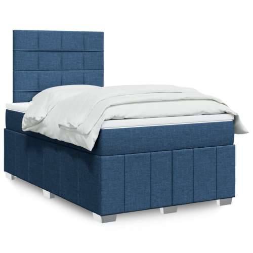 Krevet s oprugama i madracem plavi 120 x 190 cm od tkanine - Plava 120 x 190 cm Blok s kvadratima Cijena