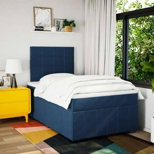 Krevet s oprugama i madracem plavi 120 x 190 cm od tkanine - Plava 120 x 190 cm Blok s kvadratima Cijena